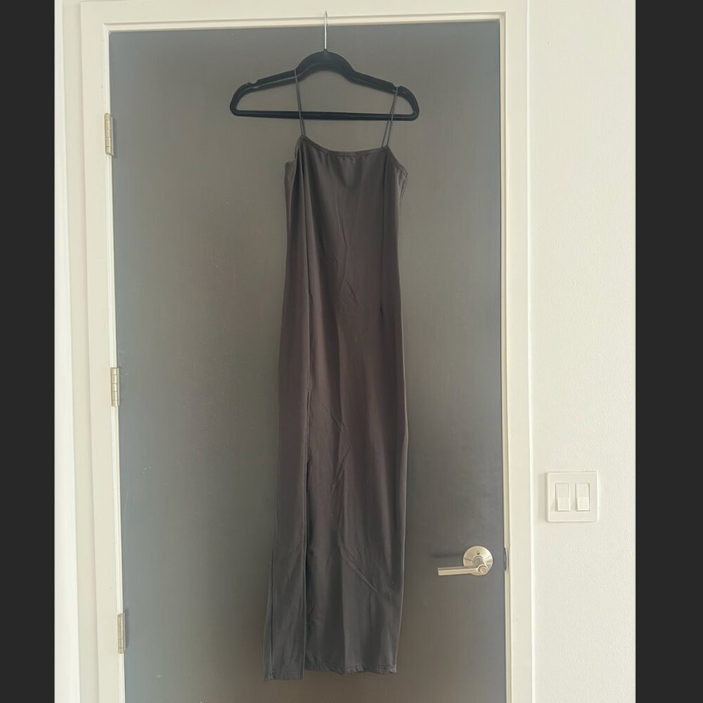 Black cotton spaghetti strap maxi dress with slit - Picture 5 of 7